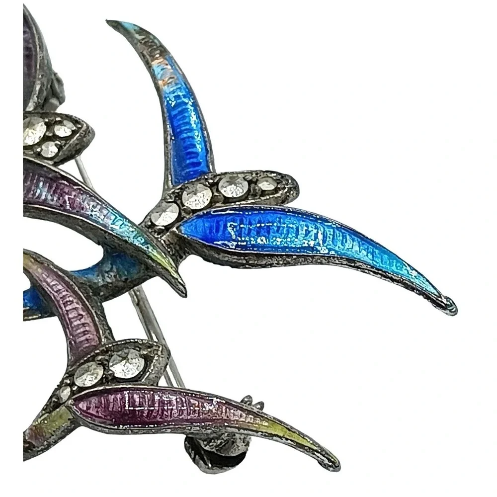 Vintage 835 Silver Bird Brooch Marcasites Enamel Ducks Flying Figural Pin Jewelr